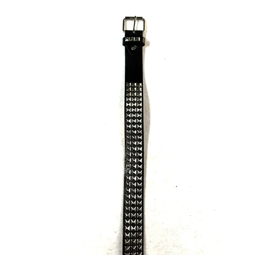 Studded Belt Mens 36 Black Faux Leather Y2K Punk Grunge